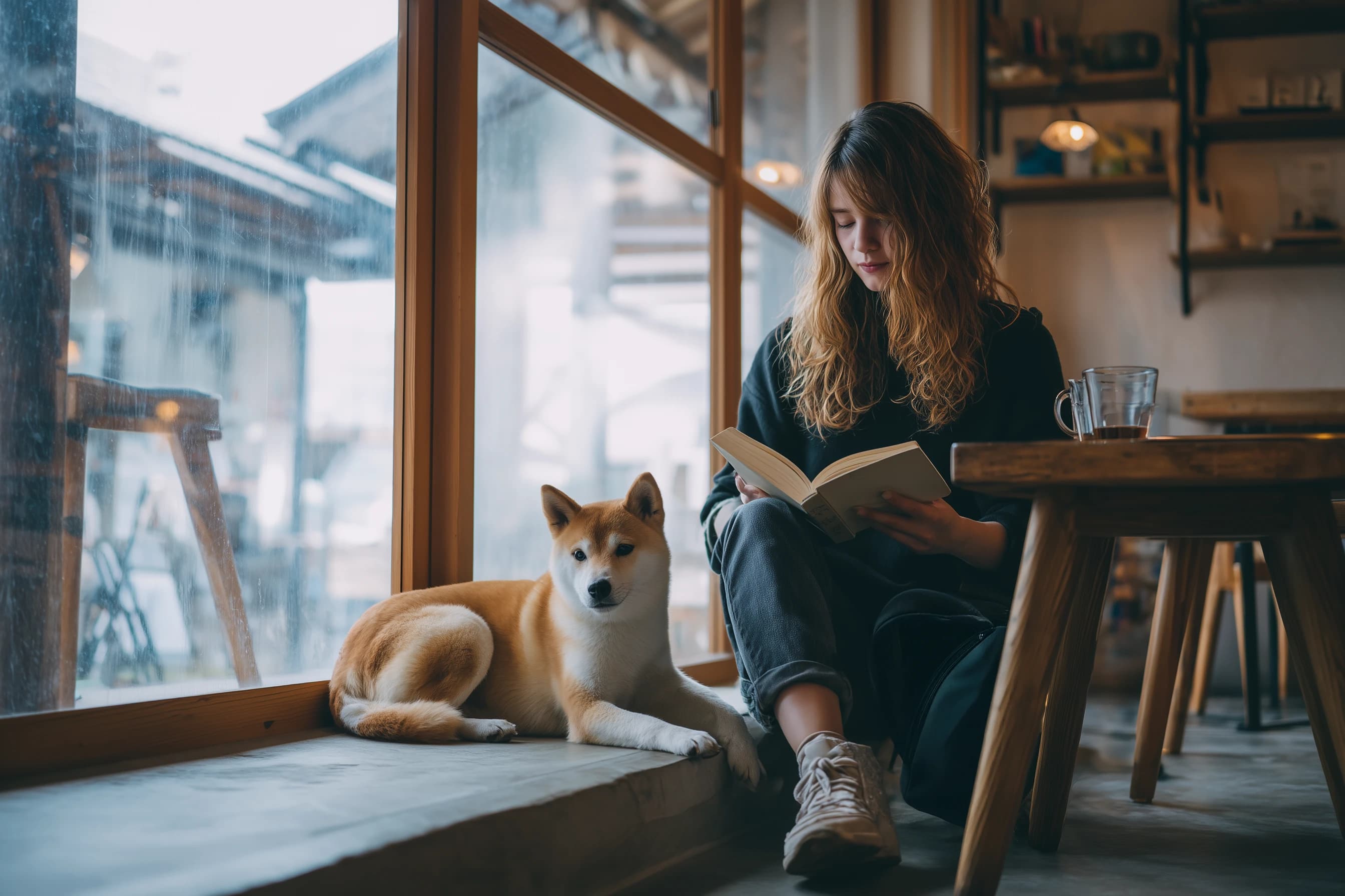 Waiting area with dog